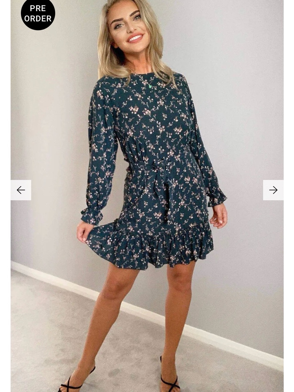 AX Paris Teal Floral Frill Tie Waist Dress